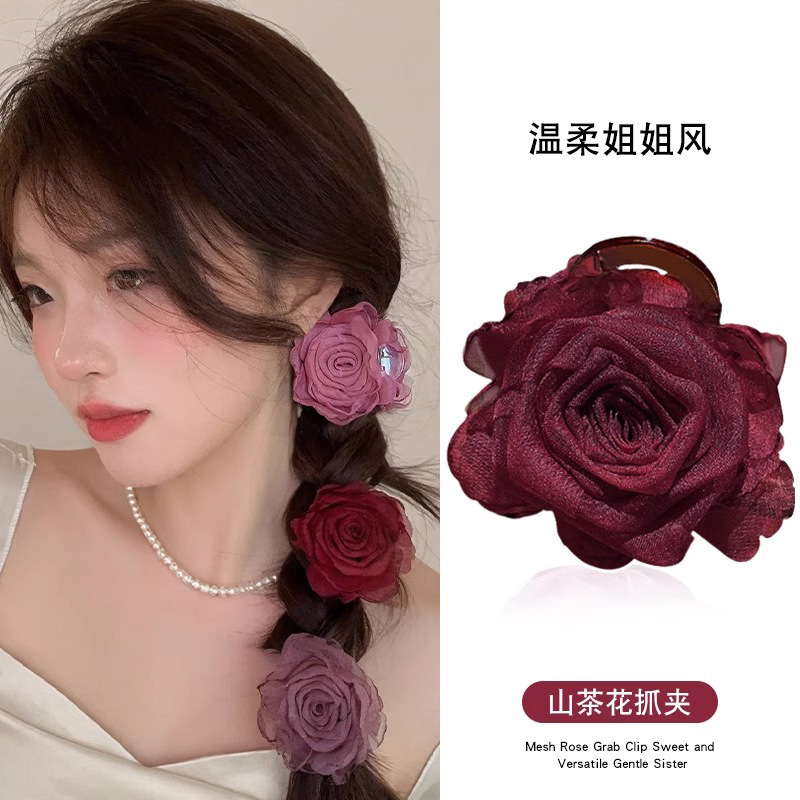 Francia suave viento camellia clip para el cabello mujeres 2025 nuevo clip para el cabello de flores detrás del cerebro clip para el cabello toque