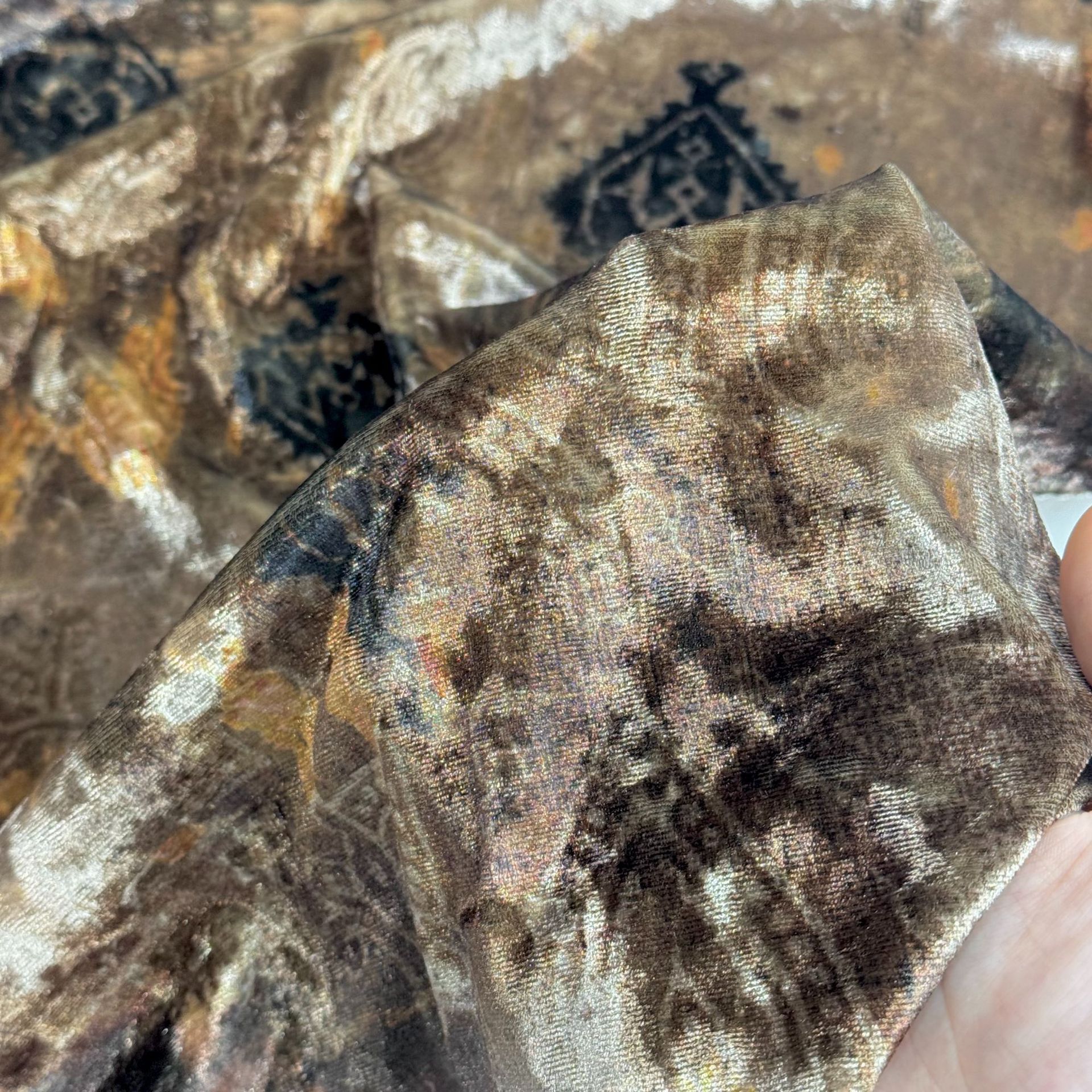 原创新中式国风丝绒印花面料春秋冬弹力钻石绒暗纹侘季风印花布料