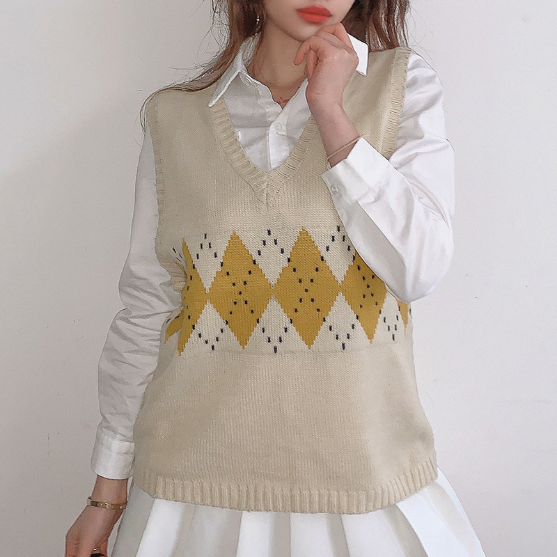 new rhombus contrast woolen vest  NSLQ34767