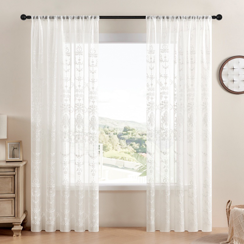 Espejo de flores de color blanco colorido cortina de ventana transparente adecuada para el balcón de la sala de estar largo flores dormitorio cortinas de comercio exterior transfronterizas