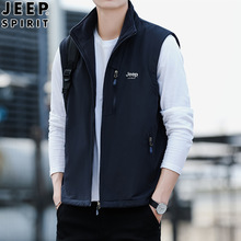 JEEP SPIRIT冬款青年男宽松马甲中老年厚款男士纯色男士纯色立领