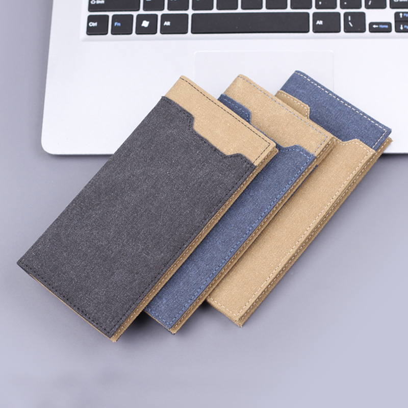 Jean cartera larga lienzo bolso de traje de hombre bolso de color contraste bolso de cuero de hombre bolso de 12 tarjetas bolso de tarjeta delgado