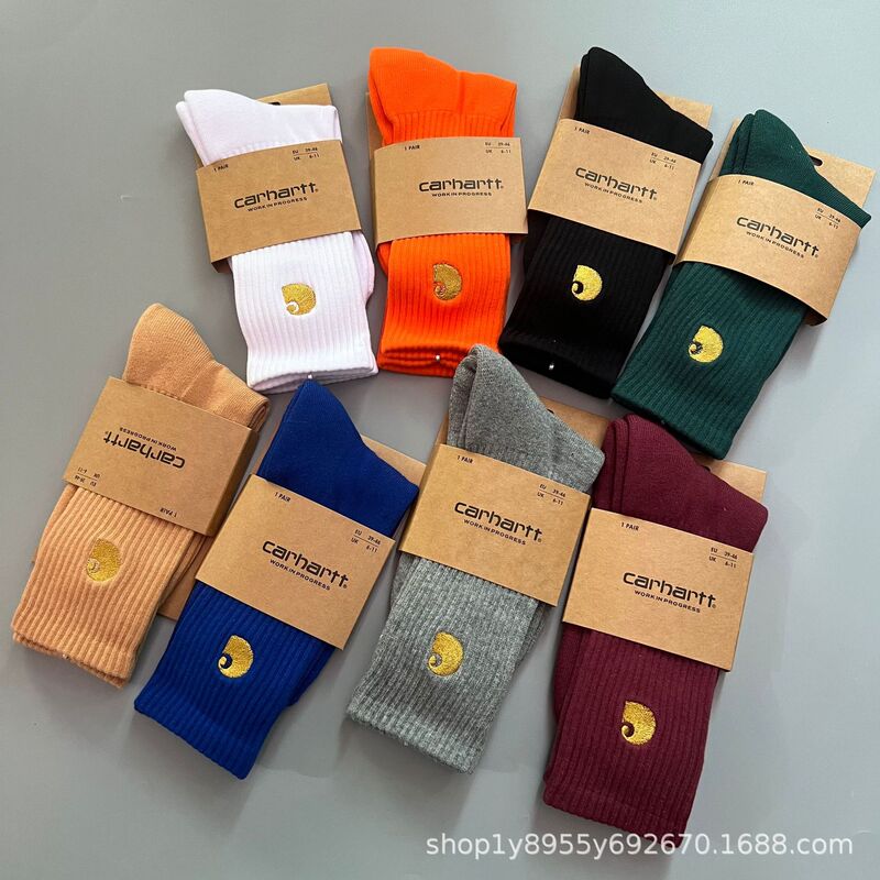 Carhartt Towel Bottom Sports Socks European and American Street Fashion Brand Couple Skateboard Socks Gold Label Embroidered Simple Work Socks