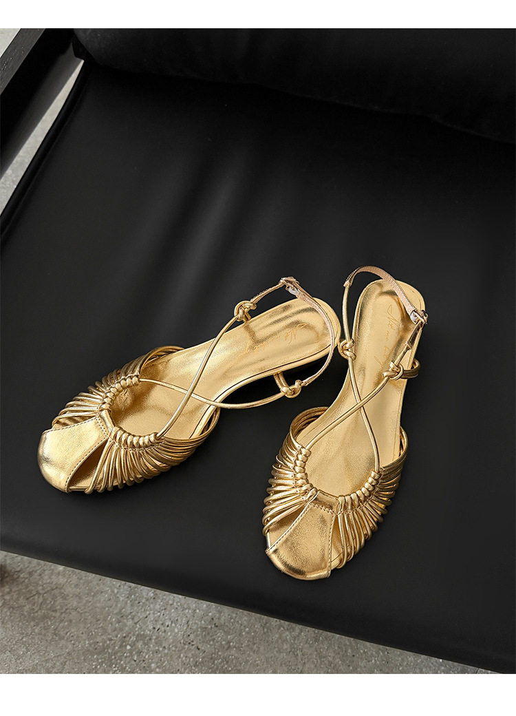 Sandal nữ quai mảnh buộc chéo gót trung bình phong cách Hàn Quốc — màu nâu chi tiết 24