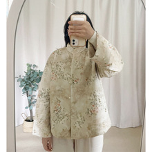 鹿皮绒印绣花新中式立领珠扣棉衣女国风棉服冬季保暖棉袄外套2587