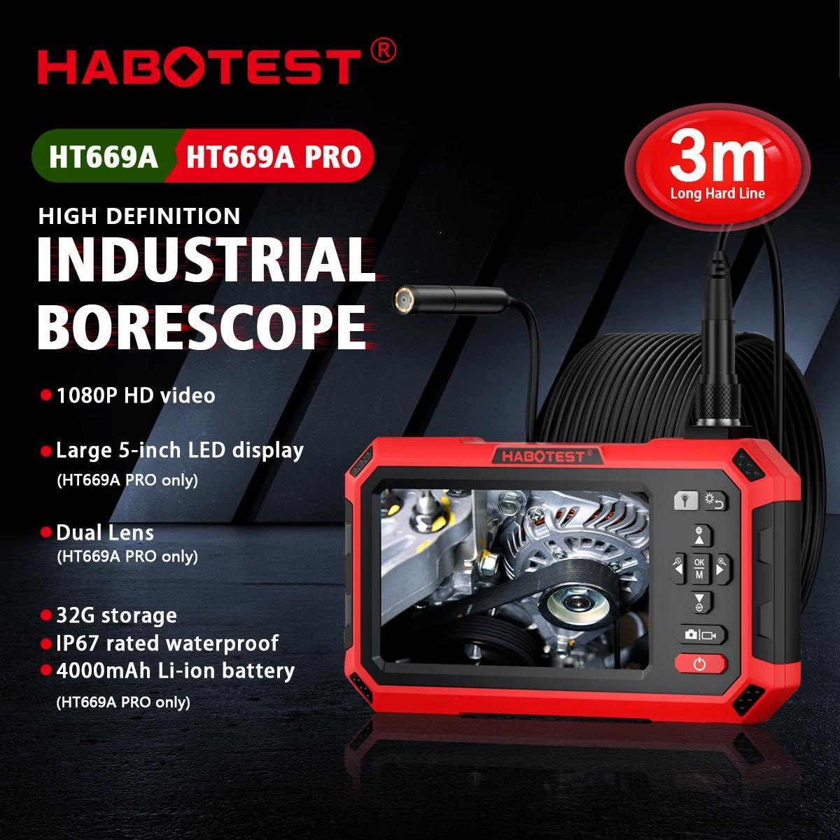 HABOTEST Taşınabilir HD Endüstriyel Borescope 4.3 İnç Ekranlı Boru Oto Onarım Su Geçirmez Kamera
