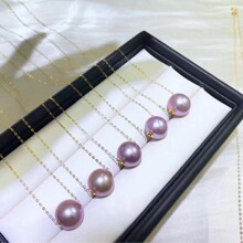 银生珍珠 12-13mm 紫色爱迪生路路通吊坠大颗粒圆珠银链