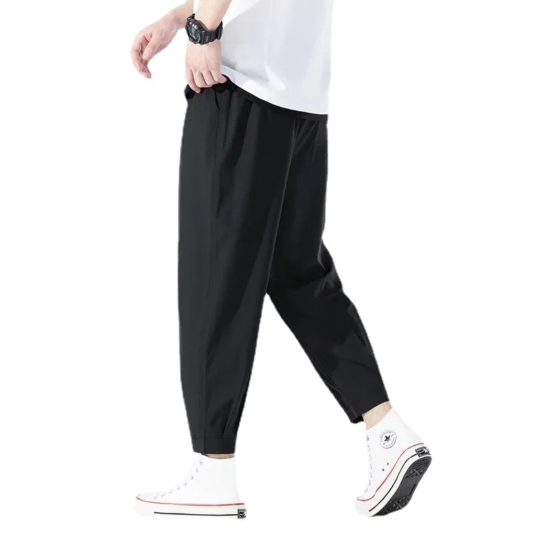 Pantalones casuales de seda de hielo de verano para hombres pantalones sueltos más tamaño noveno pantalones gordos deportes pantalones ultrafinos pantalones de hombre