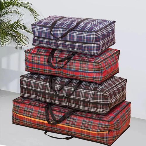 Wholesale woven fabric bag garment storage bag with thickened large capacity luggage bag, foldable waterproof grid moving bag
