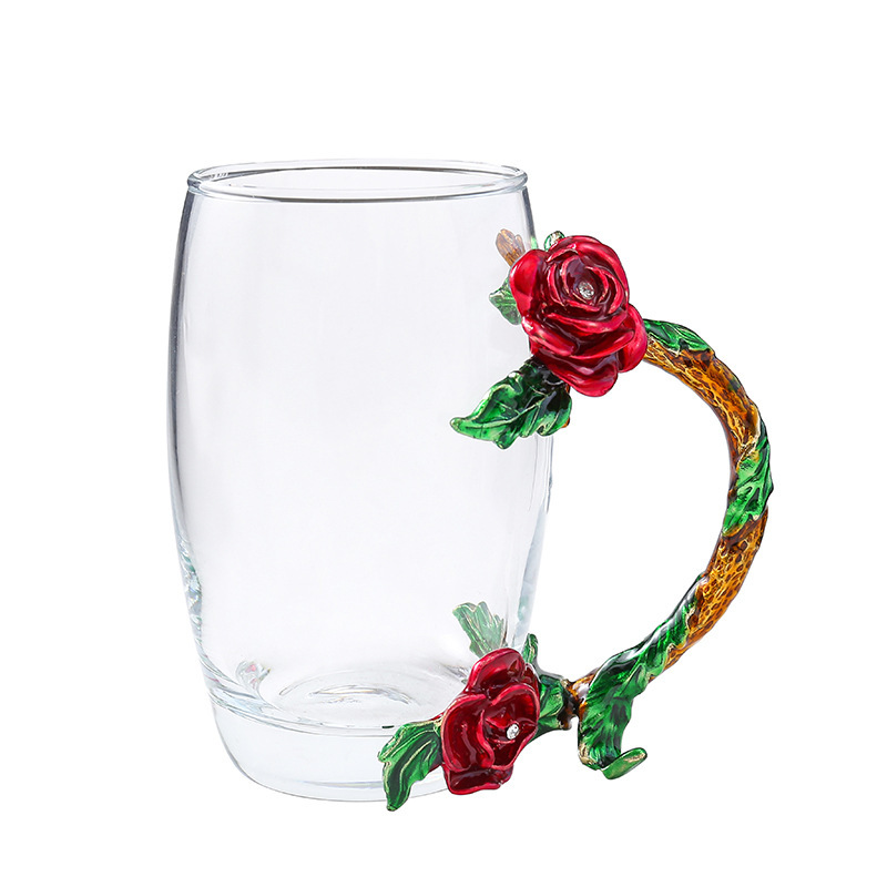 Rose esmalte taza de vidrio hogar resistente a altas temperaturas taza de separación de té de oficina juego de té pareja taza de regalo fábrica