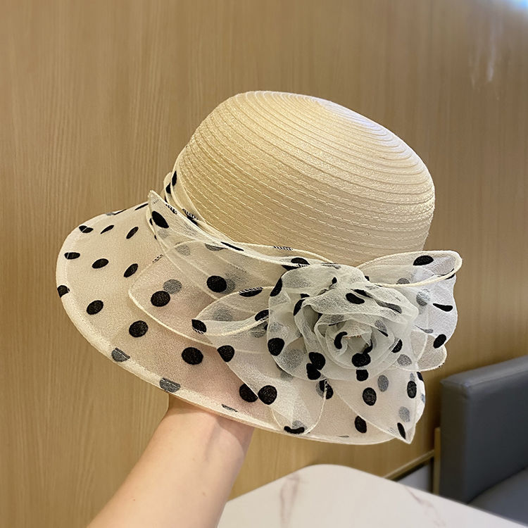 Summer New Organza Hat Women's Elegant Flower Polka Dot Fisherman Hat British Breathable Versatile French K-Style