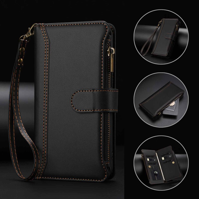 Suitable for Samsung A56 Nine Karat Zipper Bag A36 Flip A54 Mobile Phone Case A23 Crossbody Leather Case A73 Protective Cover A17