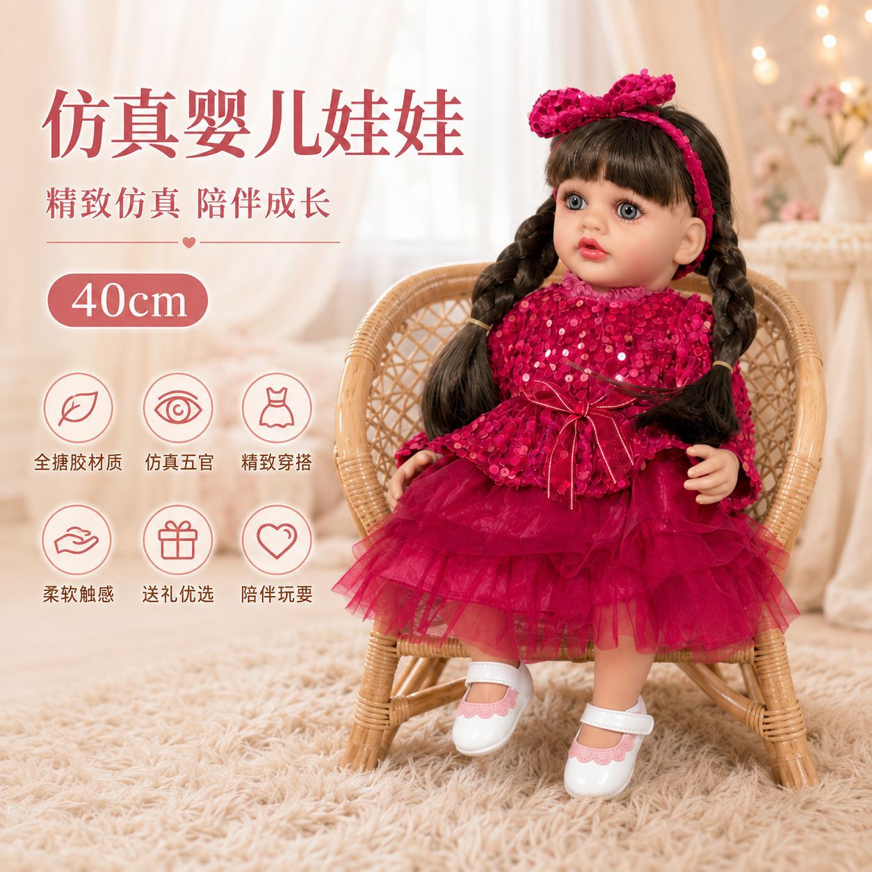 Muñeca Reborn Interactiva con Sensor Inteligente 40cm de Vinilo Multilingüe