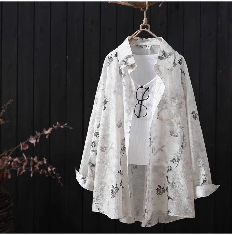 Single Breasted Placket Type Wholesale Women's Chinoiserie Casual Simple Style Flower Long Sleeve Blouses