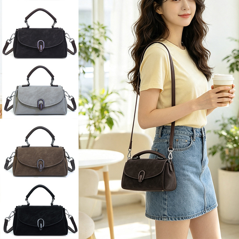 Vintage Color-Contrast Small Square Handbag for Women, High-End Soft Leather Shoulder and Crossbody Bag, Commuting Elegant Ladies' Bag, In Stock Vintage Color-Contrast Small Square Handbag for Women, High-End Soft Leather Shoulder and Crossbody Bag, Commuting Elegant Ladies' Bag, In Stock