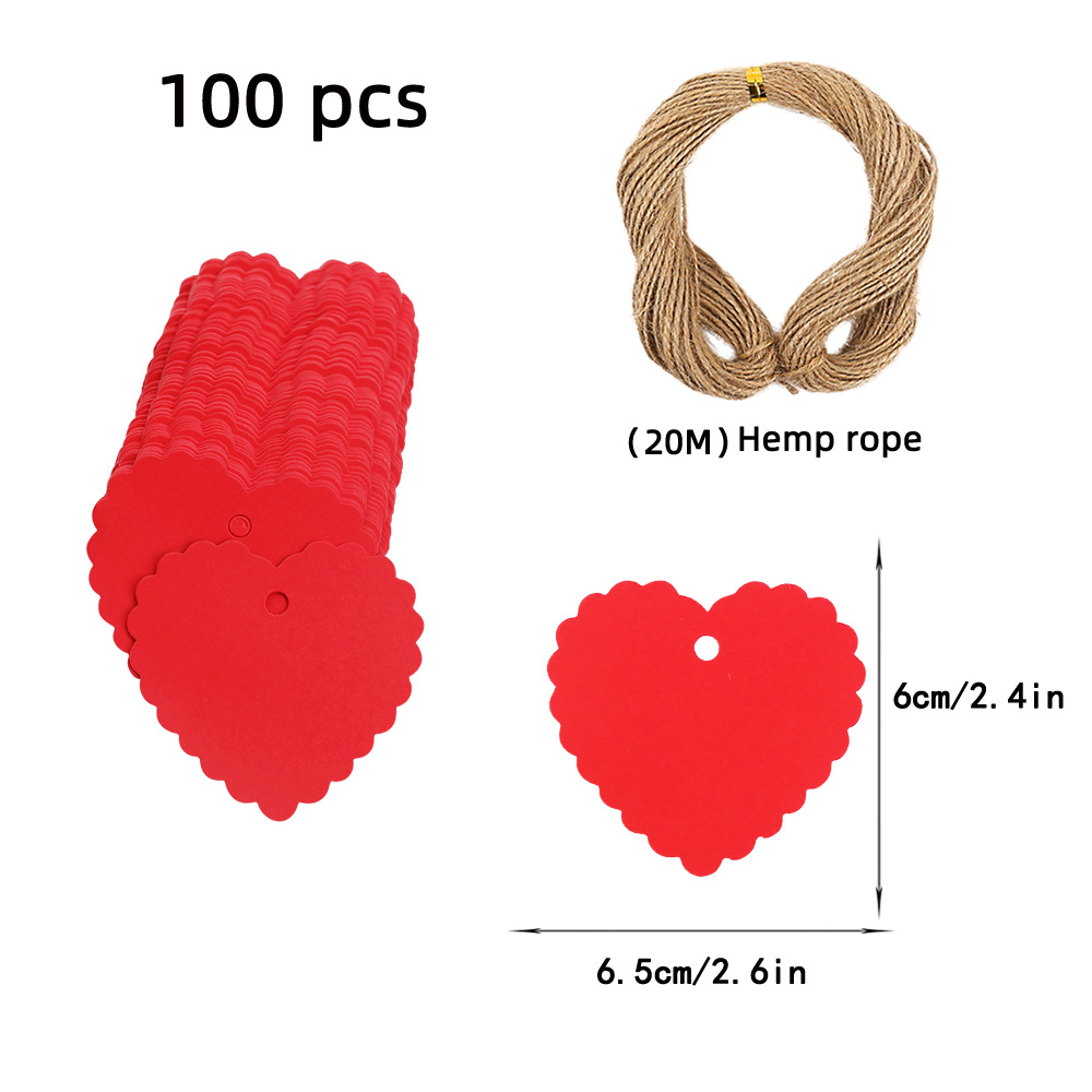 亚马逊牛皮纸吊牌套装100张20米麻绳6.5*6cm空白卡片标签心形挂牌