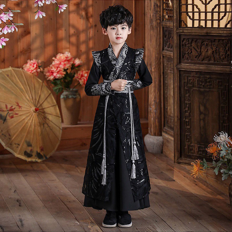 Boys' Han Dynasty, Black Man's Customer Service, Chinese Style Kidsren's Ancient Costume, Boy's Tang Suit, Swordsman Suit Boys' Han Dynasty, Black Man's Customer Service, Chinese Style Kidsren's Ancient Costume, Boy's Tang Suit, Swordsman Suit