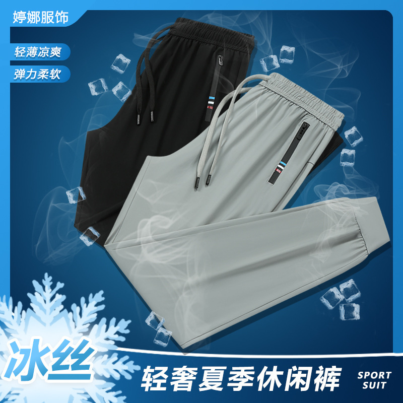 high quality Four-sided Spring Summer Ice Silk Pants Men's Thin Casual Tunic Pants Sports Outer Wear Outdoor Work Pants
