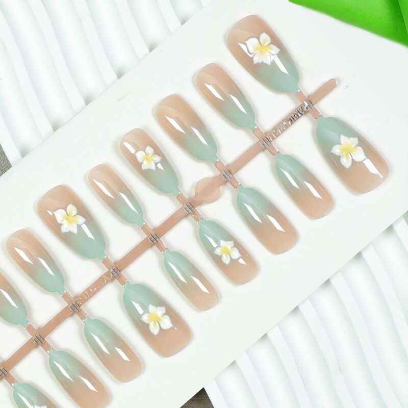 Summer New Mint Hawaiian Stereo Carved Wearing Nail Art Small Fresh Gentle Fake Nail Pieces Handmade Nail Summer New Mint Hawaiian Stereo Carved Wearing Nail Art Small Fresh Gentle Fake Nail Pieces Handmade Nail