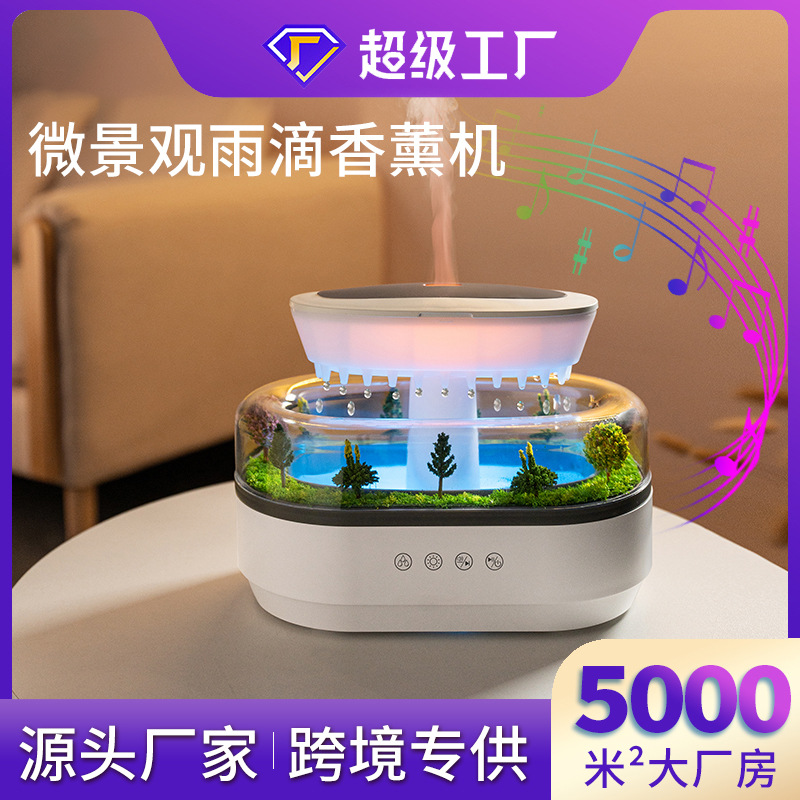Micropaisaje transfronterizo Humidificación de ruido blanco Máquina de aromaterapia Lámpara ultrasónica Gota de lluvia Humidificador de fragancia de aceite esencial para dormitorio
