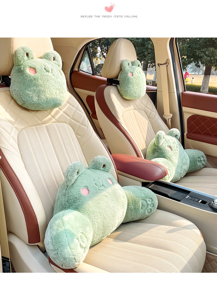 Cartoon plush car headrest neck pillow car seat waist cushion cute creative rear car waist cushion
