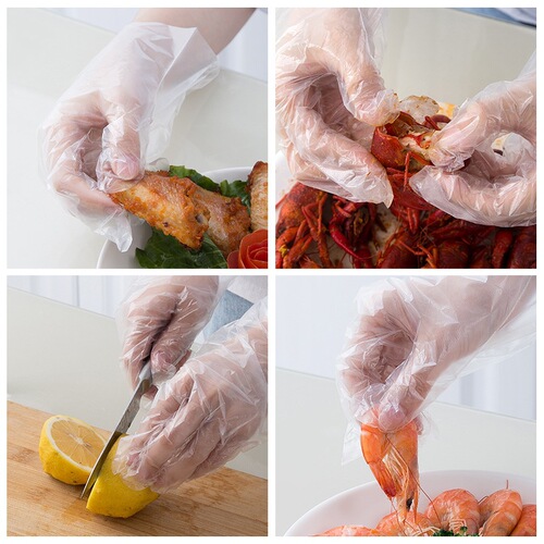Thickened disposable gloves catering hairdressing hand mask food lobster transparent durable plastic PE film PVC gloves
