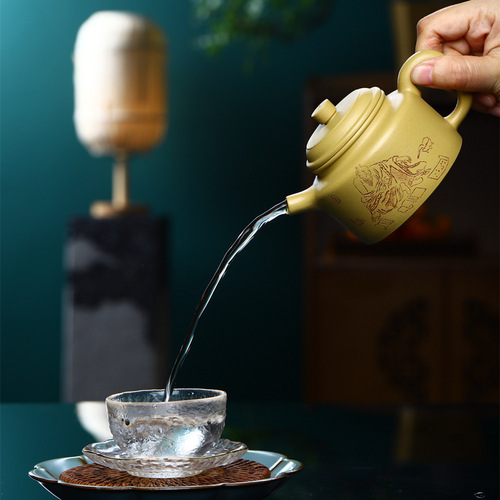 Laozi Jinghuan Dezhong teapot Yixing famous Dezhong purple clay teapot manufacturer wholesale high-end handmade teapot live tea set