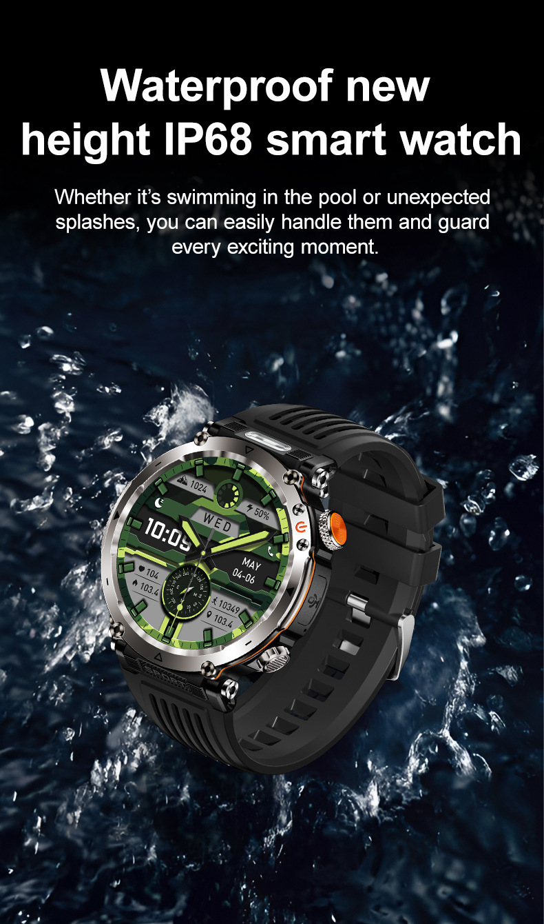 Smartwatch nuovo prodotto per sport all'aria aperta, impermeabile, chiamate Bluetooth, ampio schermo da 1,7", indicatore di frequenza cardiaca e saturazione di ossigeno nel sangue, luce LED._voghion.com