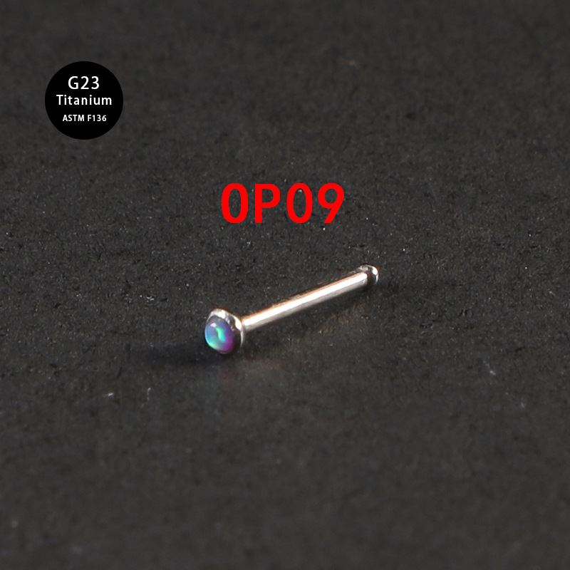 F136 Pure Titanium Alloy Hook Opal Side Nose Body Piercing Jewelry Ear Stud 20G 0.8mm Thin Rod_voghion.com