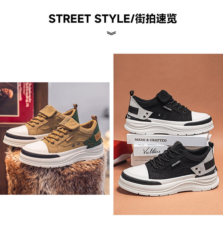 Giày vải nam cổ thấp phong cách retro, đế mềm tăng chiều cao, dây buộc — YH398 màu kaki, YH398 màu đen chi tiết 4