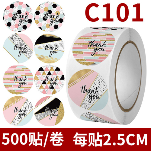 Cross-border multiple patterns roll-packed self-adhesive stickers thank you flowers cute seal stickers wedding decoration labels