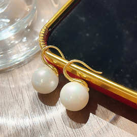 真金电镀法式复古简约珍珠耳钩轻奢高级感耳环时尚百搭通勤耳饰女