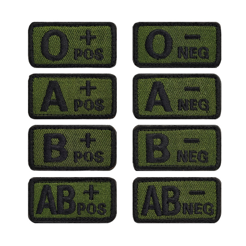Fully Embroidered Military Green Blood Type Patch Military Fan Tactical Identification Patch Embroidered Velcro Double-sided Personalized Accessories Cloth Patch