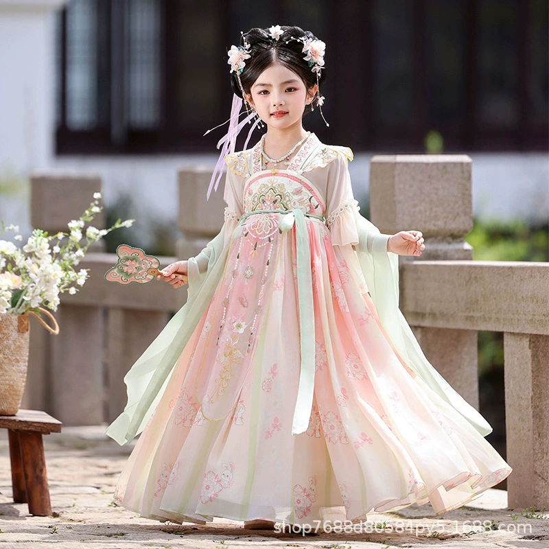 Новое летнее платье Hanfu для девочек в древнем стиле, детское элегантное платье Тан в китайском стиле, древний костюм, платье
