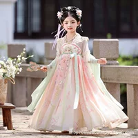 Новое летнее платье Hanfu для девочек в древнем стиле, детское элегантное платье Тан в китайском стиле, древний костюм, платье