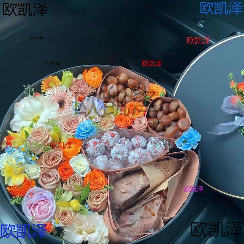 大号开窗圆形鲜花礼盒水果花盒入冬四件套红薯板栗生日礼物盒空盒