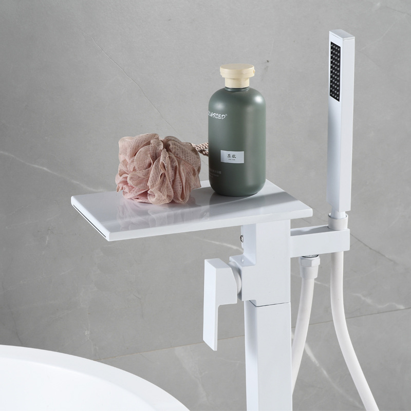 Square black and white gold edge floor-standing waterfall, rotating floor-standing bathtub, faucet, shower head, single handle, upright undefined
