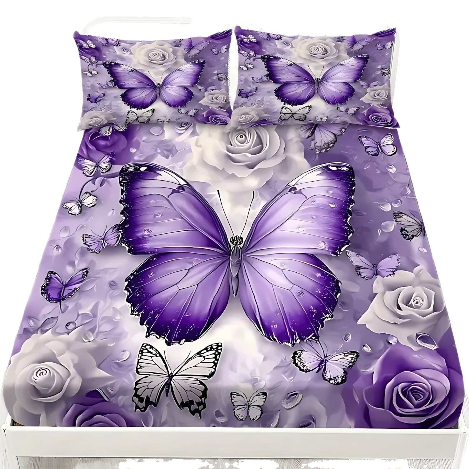 TEMU / JIT comercio exterior transfronterizo textil doméstico mariposa púrpura tema de impresión digital de alta definición cama gaza pillow cover set