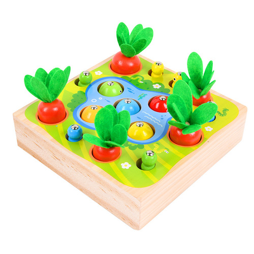 Factory direct supply of simulated plug-in and pull-out radish children's early education magnetic fishing and insect catching multifunctional desktop educational toys