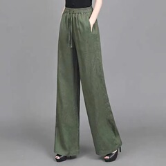 夏の新型綿麻の快適な垂感のズボンのワイドパンツのゆったりした婦人服の春の夏のポケットの設計はズボンを合わせます。