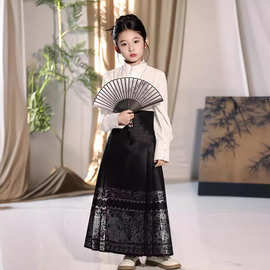 儿童马面裙十岁女孩明制织锦古装汉服半身裙幼儿园小朋友古筝表演