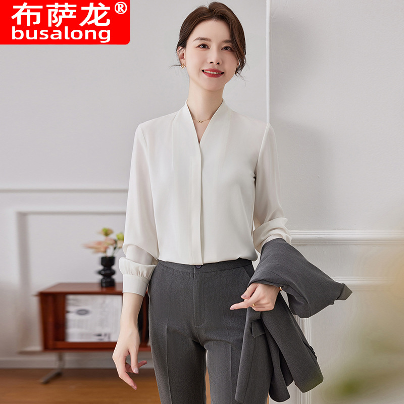 New Busalon Long-Sleeved Shirt Women's Inch Shirt Professional Slim Work Clothes Large Size Formal Wear 8502