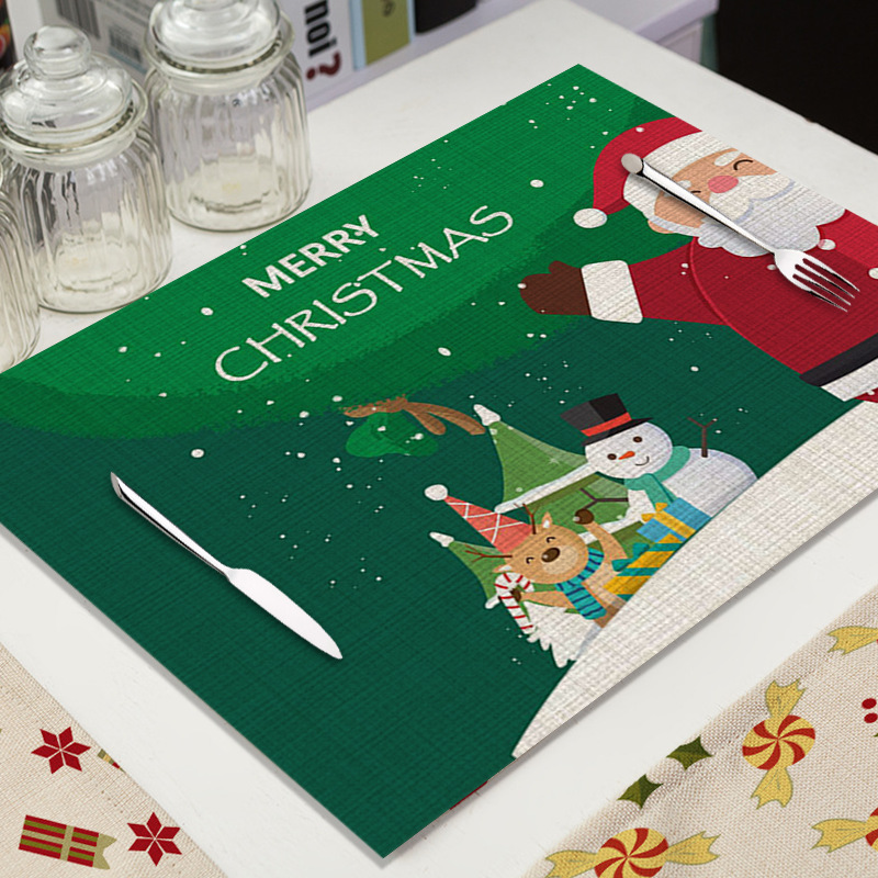 Mantel Individual de Lino para Navidad - Diseño de Dibujos Animados, Aislante, para Decoración