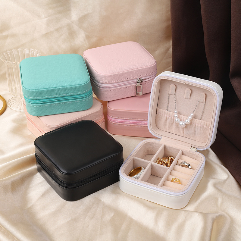 现货旅行首饰收纳盒子PU便携戒指项链珠宝盒饰品口红耳环整理盒