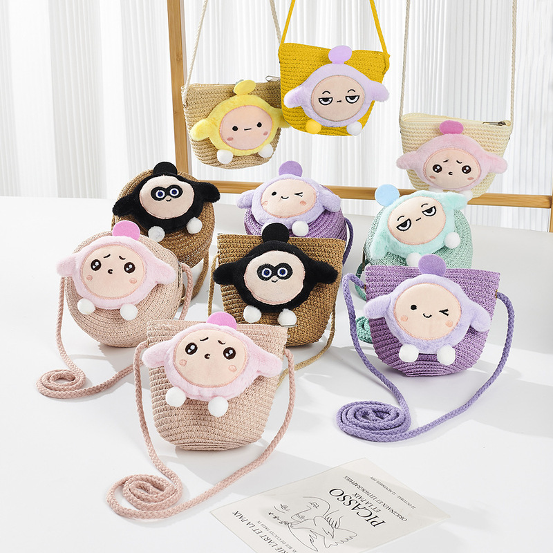 New Children's Cartoon Straw Small Round Bag Cute Eggshell Zipper Small Bag Round Crossbody Baby Coin Purse New Children's Cartoon Straw Small Round Bag Cute Eggshell Zipper Small Bag Round Crossbody Baby Coin Purse
