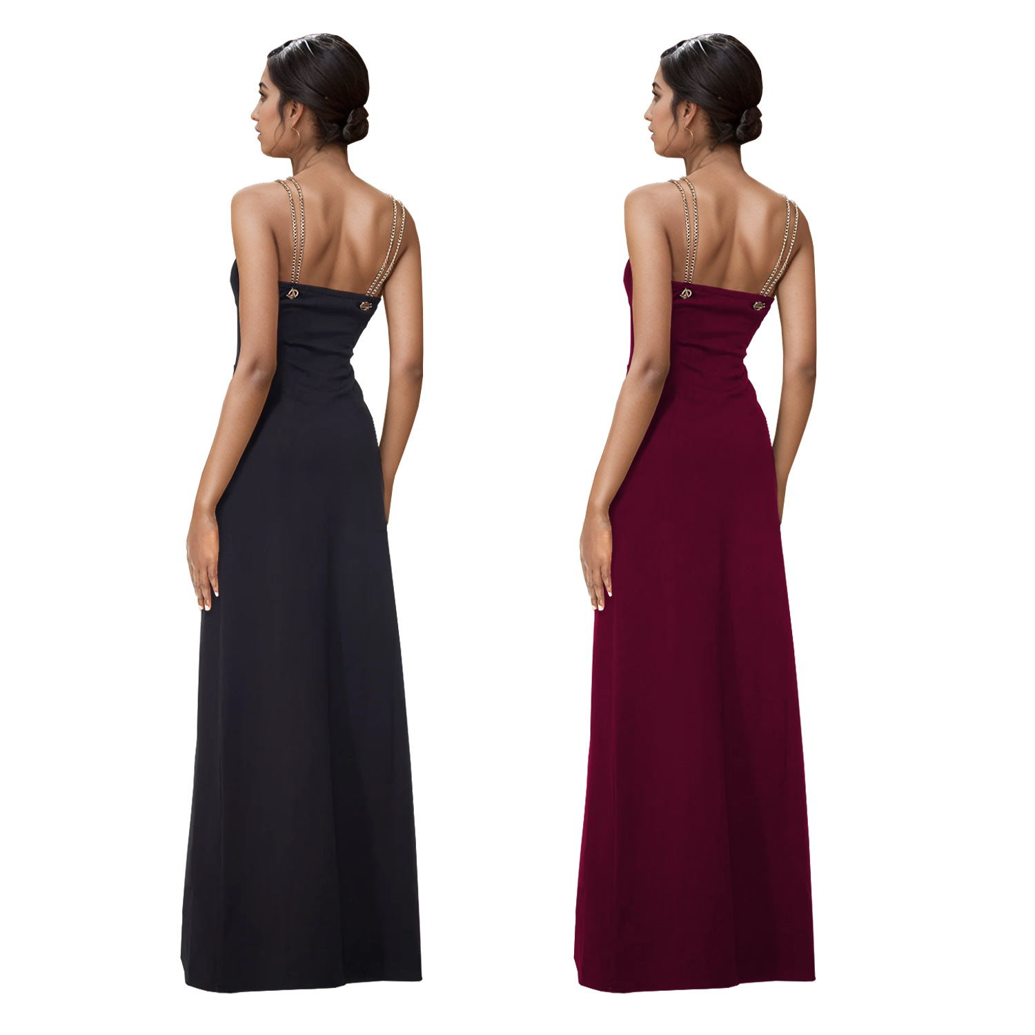 C7522 Aliexpress transfronterizo amazon ropa de moda europea y americana de mujer elegante cadena de oro sexy vestido de horquilla