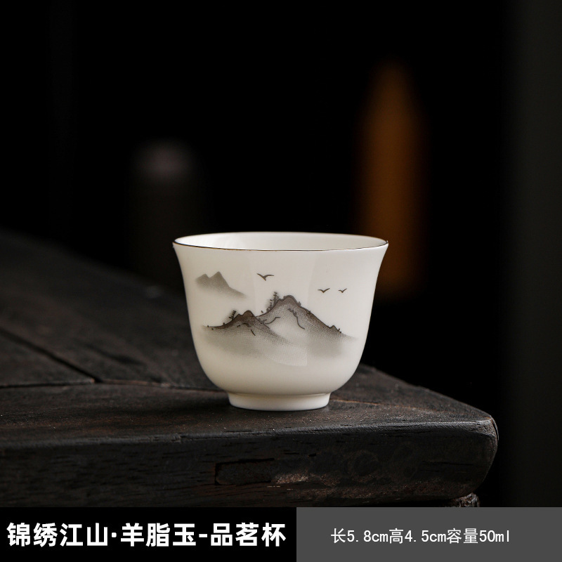 羊脂翡翠磁器金縁ティーカップカンフーティーカップセラミックマスターカップシングルカップ家庭用ティーカップ徳化白磁ティーカップ|undefined