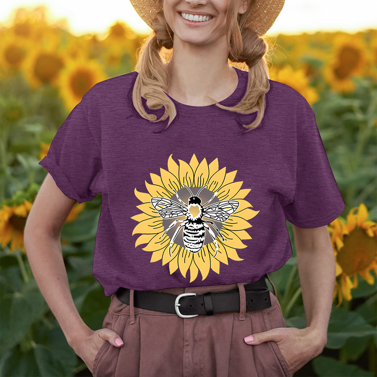 2023 new cross-border Amazon summer casual loose retro bee sunflower…