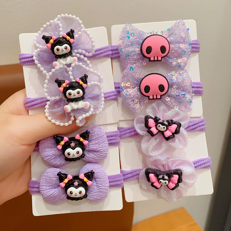 Anillo de toalla de color púrpura para niños de dibujos animados lindos bolas de cabeza de caballo cola de cabello corda de cabello de la niña arco elástico