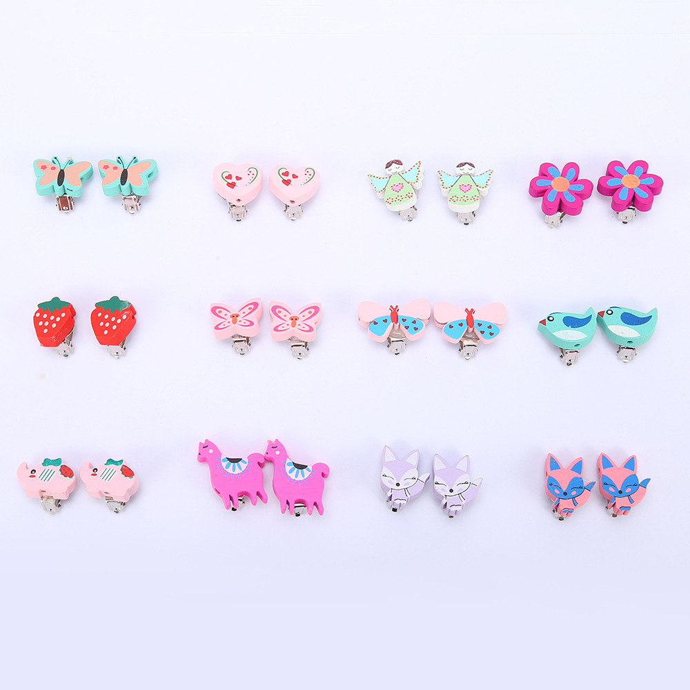 Cute Heart Shape Butterfly Wood Stoving Varnish Womenu0027S Ear clips 1 Pair